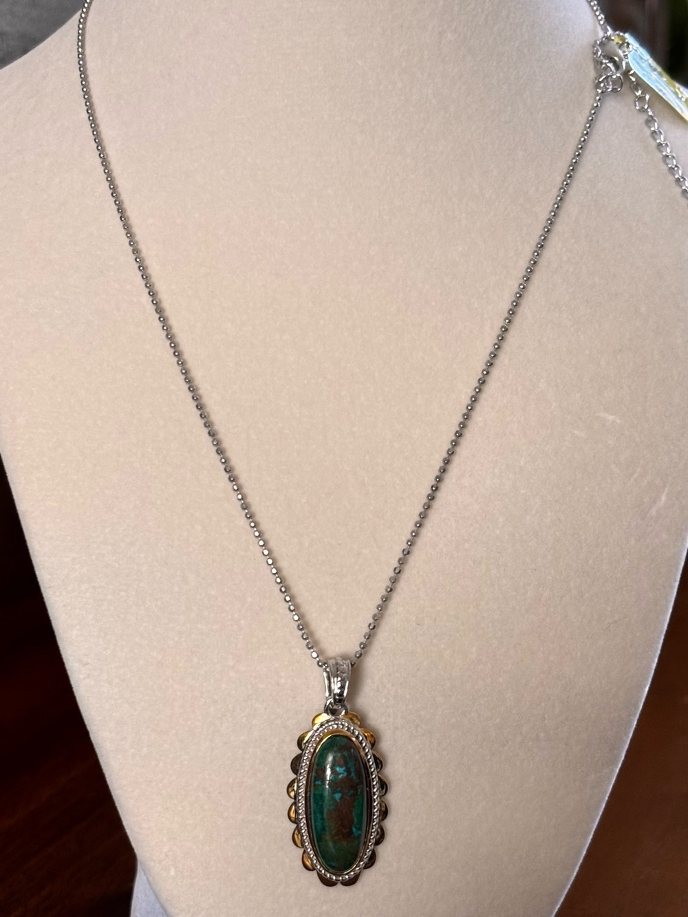 Sterling Silver and Gold-Tone Genuine Chrysocolla necklace